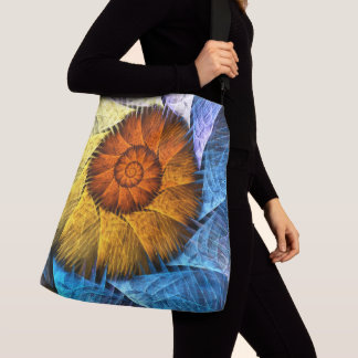 Bolso Cruzado Naranja floral Azul amarillo abstracto arte