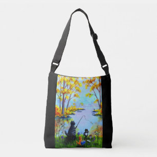 Bolso Cruzado Naranja Gato Negro Tabby Cat Caer Pesca