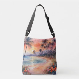 Bolso Cruzado Naranja Pink Sunset Tropical Beach Palm Trees