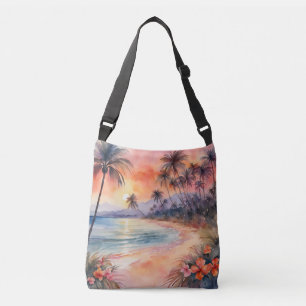 Bolso Cruzado Naranja Pink Sunset Tropical Beach Palm Trees