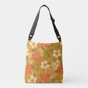 Bolso Cruzado Naranja retro 60/70 y floral verde oliva