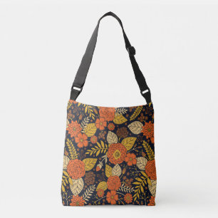 Bolso Cruzado Naranja retro, floral amarilla y marina 