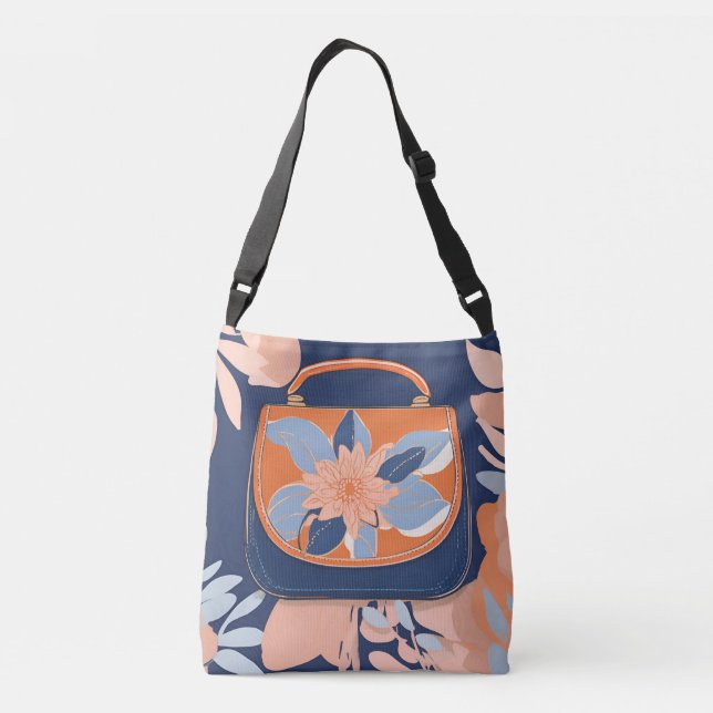 Bolso Cruzado Naranja Tropical Blue Purse AI arte (Reverso)