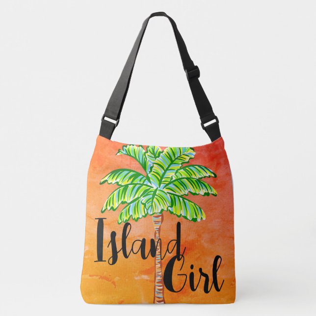 Bolso Cruzado Naranja  Tropical Palm Tree Island Chica (Anverso)