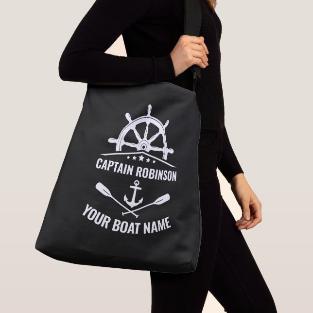 Bolso Cruzado Nautical Anchor Oars Wheat Boat Captain Name Black (Detalle)