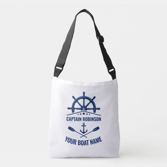 Bolso Cruzado Nautical Anchor Oars Wheel Captain & Boat Name (Anverso)