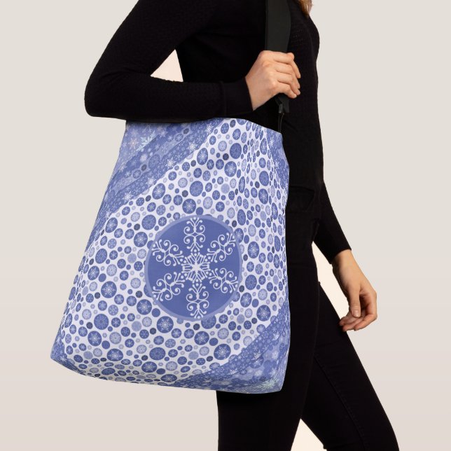 Bolso Cruzado Navidades comprando elegantes copos de nieve azule (Detalle)