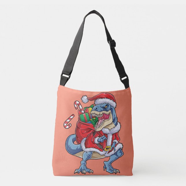 Bolso Cruzado Navidades de Dinosaurios Hombres Santa Claus T rex (Anverso)