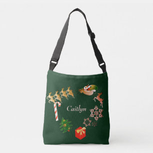 Bolso Cruzado Navidades de renos de Santa Cruz Verde + Nombre