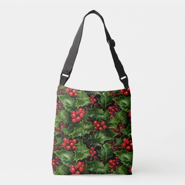 Bolso Cruzado Navidades Holly Leasing Y Red Berries Pattern (Anverso)