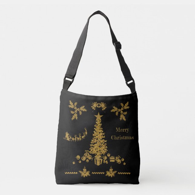 Bolso Cruzado Navidades Purpurinas de oro, Feliz Navidad (Anverso)