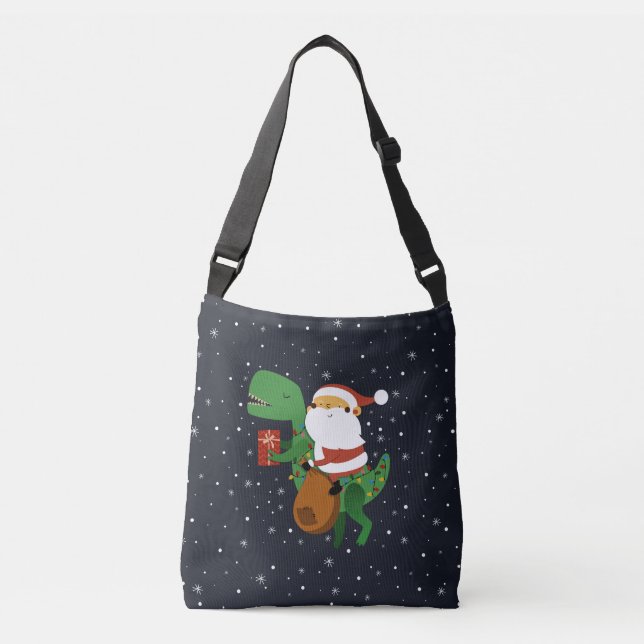 Bolso Cruzado Navidades Santa Claus T-rex Dinosaur Sleigh (Anverso)