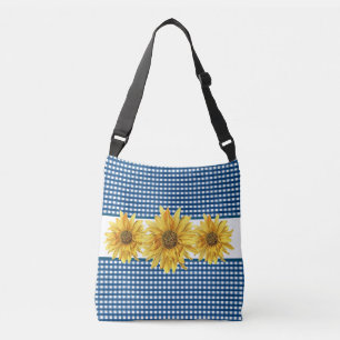 Bolso Cruzado Navy Blue Gingham con girasoles