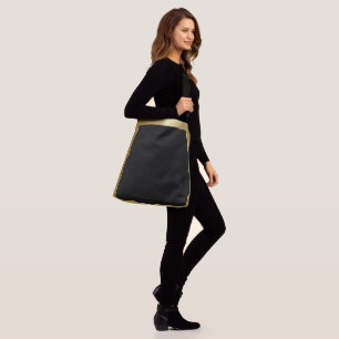 Bolso Cruzado Negro con borde dorado, elegante y simple