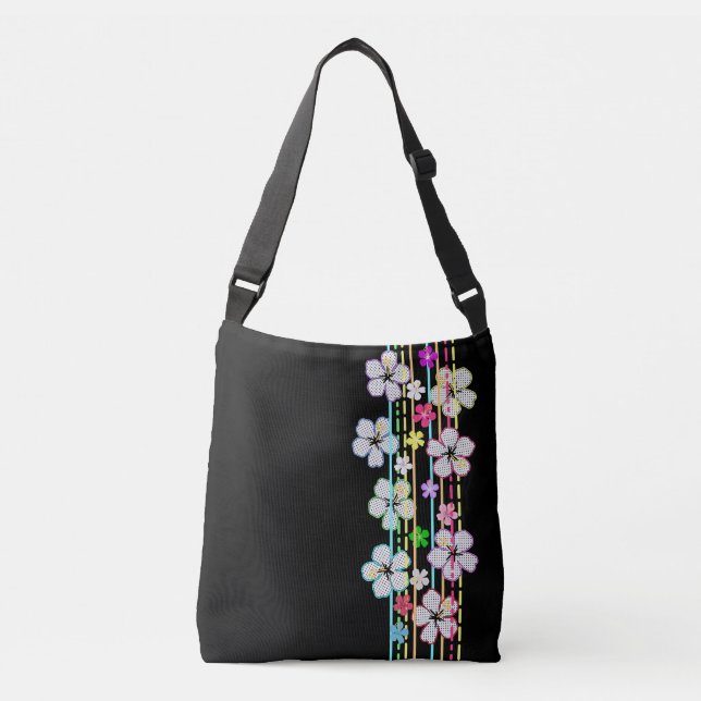 Bolso Cruzado Negro con flores (Anverso)