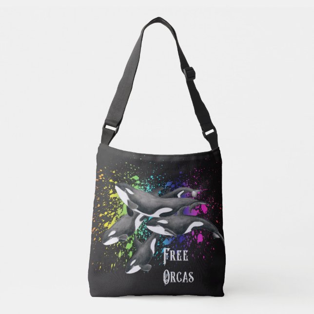 Bolso Cruzado Negro del chapoteo de la acuarela de las ballenas (Anverso)