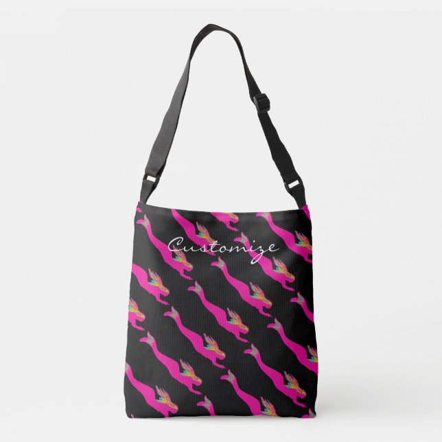 Bolso Cruzado negro rosado de las sirenas de la natación (Reverso)