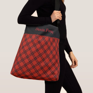 Bolso Cruzado Negro y Rojo Cuadros Navidad Personalizado