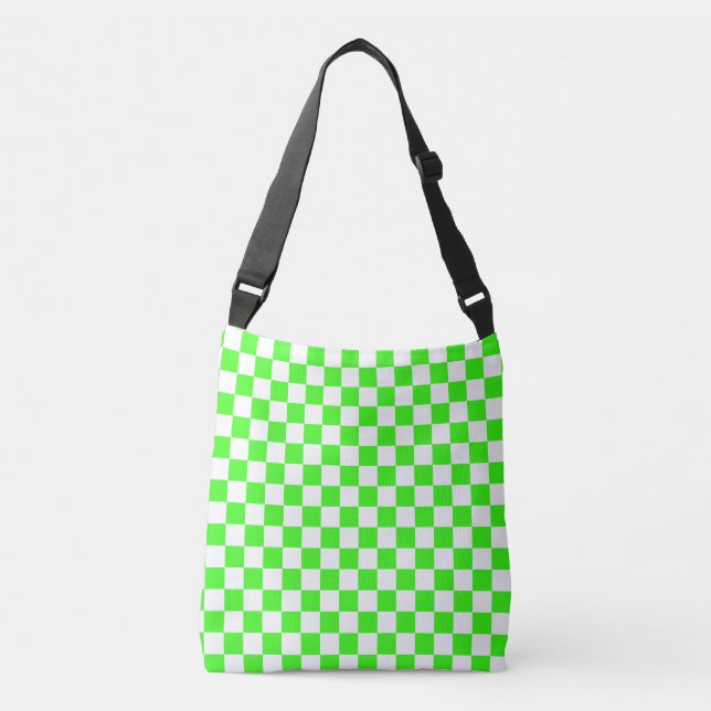 Bolso Cruzado Neon Green White Checkered Checkerboard Vintage (Anverso)