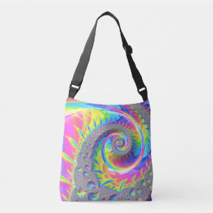 Bolso Cruzado Neon Rainbow Spiral Fractal Resumen Arte Digital