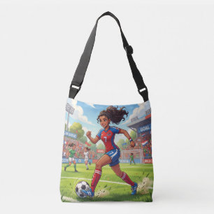 Bolso Cruzado Niña de dibujos animados linda jugando fútbol