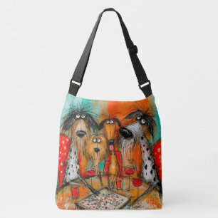 Bolso Cruzado Noche de juego de perros juguetones con vino