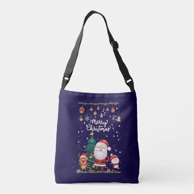 Bolso Cruzado Nochebuena divertida, hombre de nieve, reno Feliz  (Reverso)