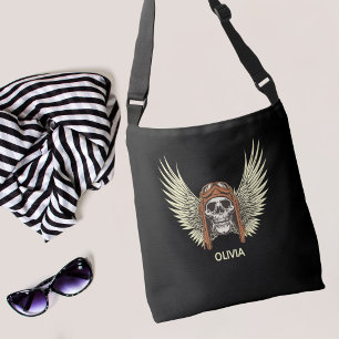 Bolso Cruzado Nombre de esqueleto gótico con casco de aviador y