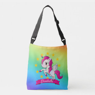 Bolso Cruzado Nombre de niño pequeño y colorido de unicornio