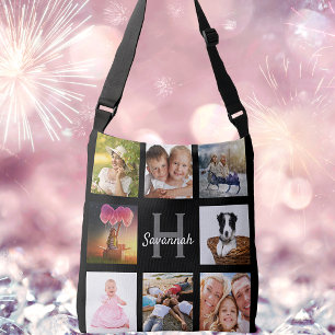 Bolso Cruzado Nombre del monograma del collage de fotos del pers