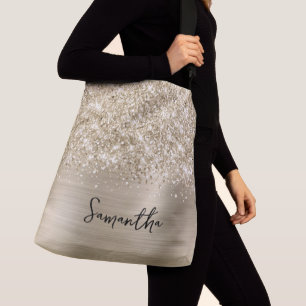 Bolso Cruzado Nombre Glam Brillante Dorado Pálido