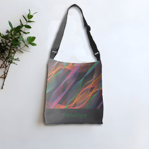 Bolso Cruzado Nombre ondulado gris y colorido