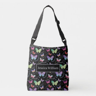 Bolso Cruzado Nombre personal Elegante Morado Brillante Mariposa