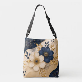 Bolso Cruzado Nombre personalizado azul marino y dorado floral b
