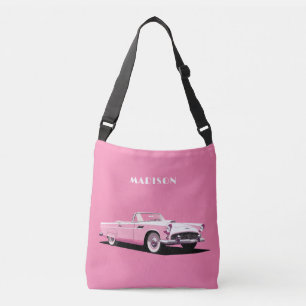 Bolso Cruzado Nombre personalizado Coche clásico rosado