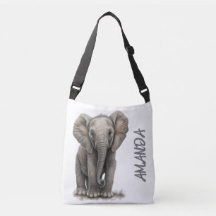 Bolso Cruzado Nombre personalizado de elefante de color de agua