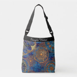 Bolso Cruzado Nombre personalizado de Mandala celeste azul y dor