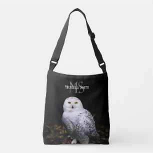Bolso Cruzado Nombre personalizado del monograma de búho de niev