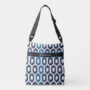 Bolso Cruzado Nombre personalizado del patrón azul geométrico ab