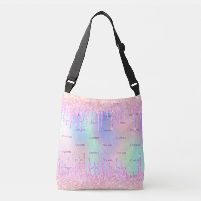 Bolso Cruzado Nombre personalizado holográfico del purpurina ros (Anverso)