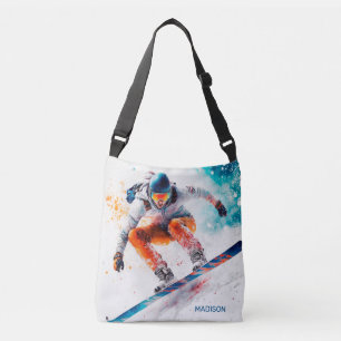 Bolso Cruzado Nombre personalizado Ilustracion Snowboarder
