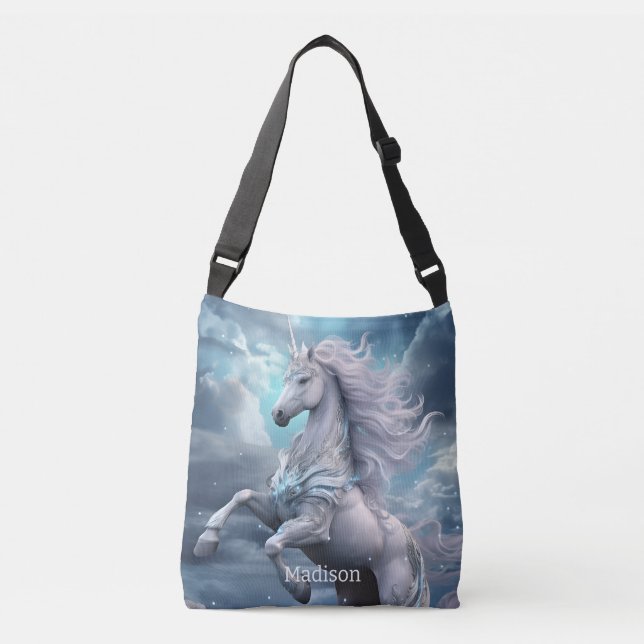 Bolso Cruzado Nombre personalizado lindo unicornio (Anverso)