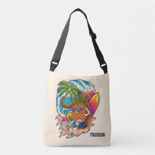 Bolso Cruzado Nombre personalizado Surfing Pineapple