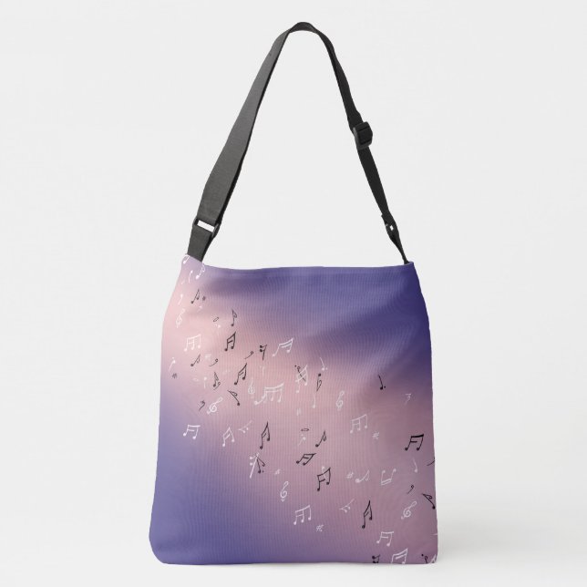 Bolso Cruzado Notas musicales en morado rosa de la luz de la lun (Reverso)