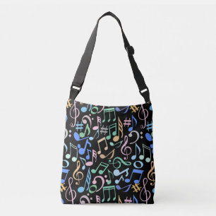 Bolso Cruzado Notas musicales y símbolos Patrón pastel. Black BG