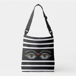 Bolso Cruzado Ojos místicos en negro y blanco a rayas