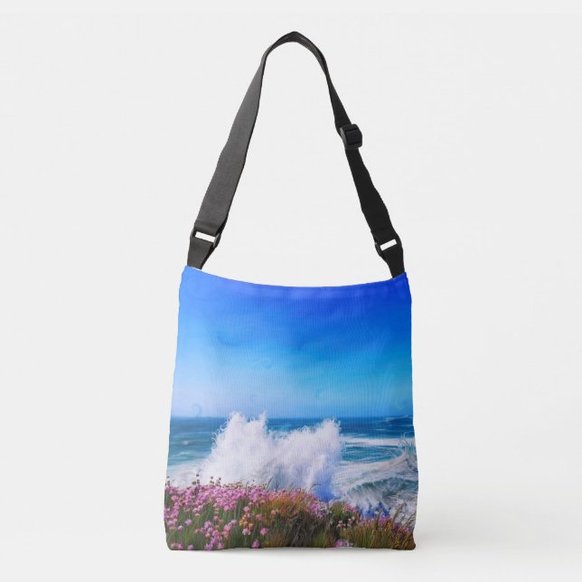Bolso Cruzado Ola gigante sobre la cabeza cubierta de flores ros (Anverso)