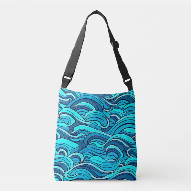Bolso Cruzado Olas de agua de océano azul turquesa abstracto | (Anverso)