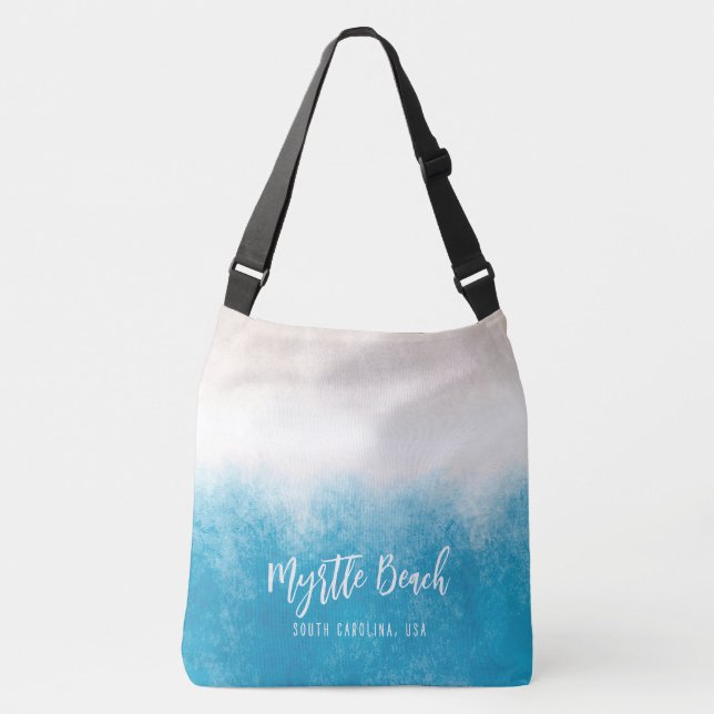 Bolso Cruzado Olas de playa Aguas azules con texto Personalizado (Anverso)