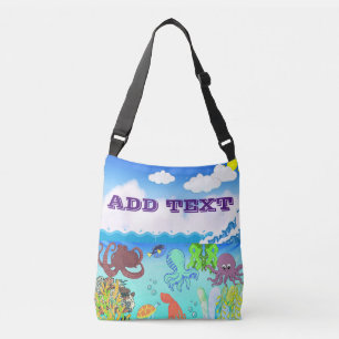 Bolso Cruzado Olas del océano azul Octopus Deep Sea Coral Garden